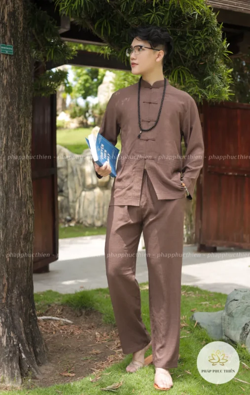 Pháp Phục Lãnh Tụ Nam Tay Dài Màu Nâu