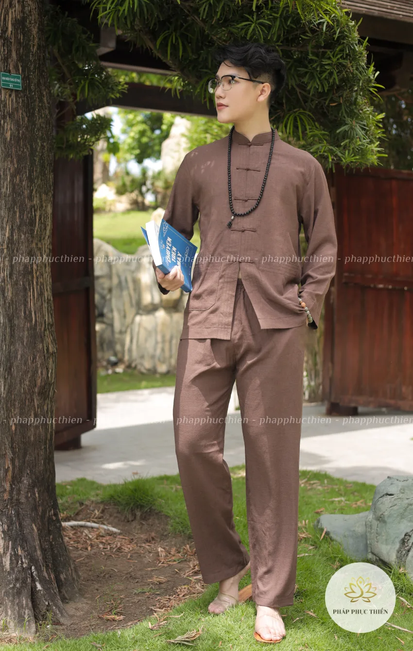 Pháp Phục Lãnh Tụ Nam Tay Dài Màu Nâu