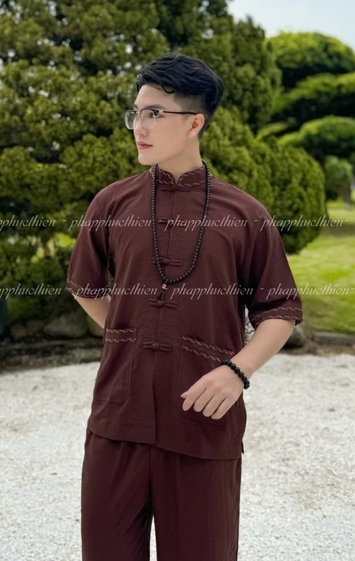 phap-phuc-nam-dep2 - Pháp Phục Thiền Pháp Phục Nam Cao Cấp Màu Nâu