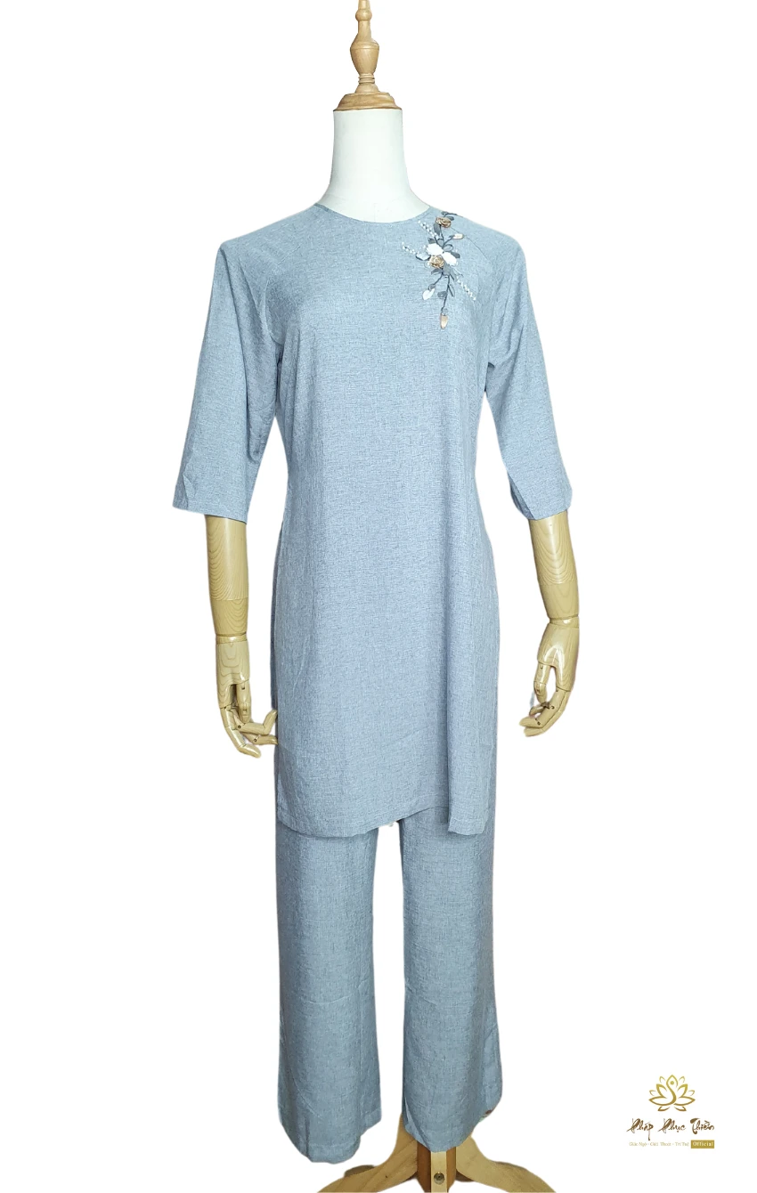 Đồ lam đi chùa Nữ cao cấp màu Lam vải Linen
