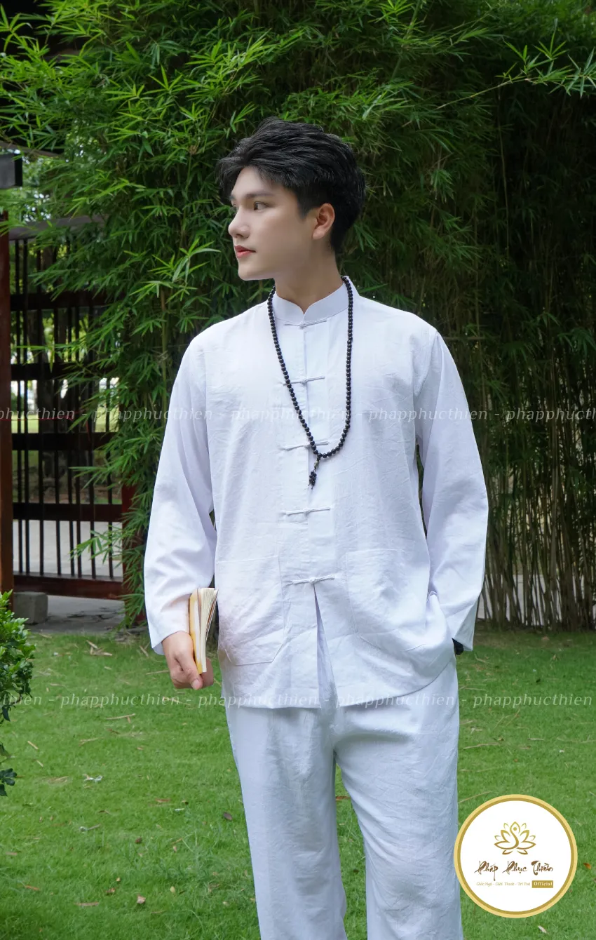 phap-phuc-thien-mau-trang 1 Pháp Phục Thiền Linen Tưng Cao Cấp Màu Trắng