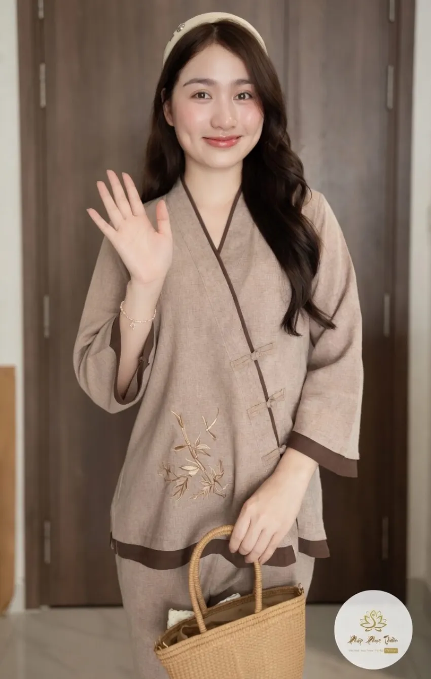 pháp phục nữ chất vải linen ấn