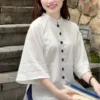 Pháp Phục Áo Dài Cách Tân Nút Xanh Coban