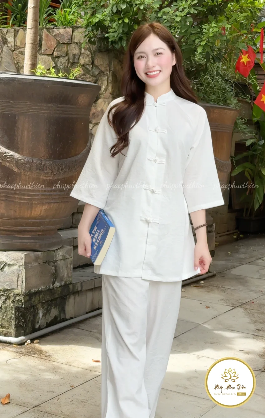Pháp Phục Cổ Tàu Tà Dài Màu Trắng