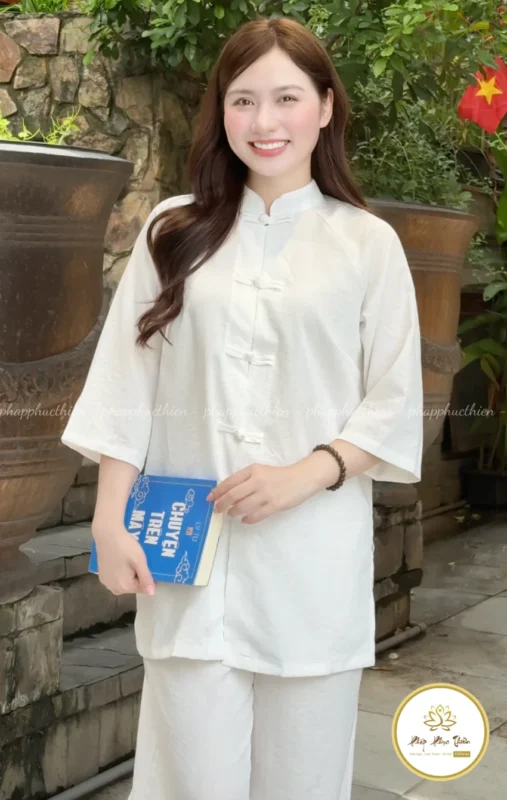 Pháp Phục Cổ Tàu Tà Dài Màu Trắng