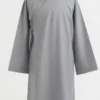 Gray traditional robe with cross-front wrap and tied sash on a mannequin